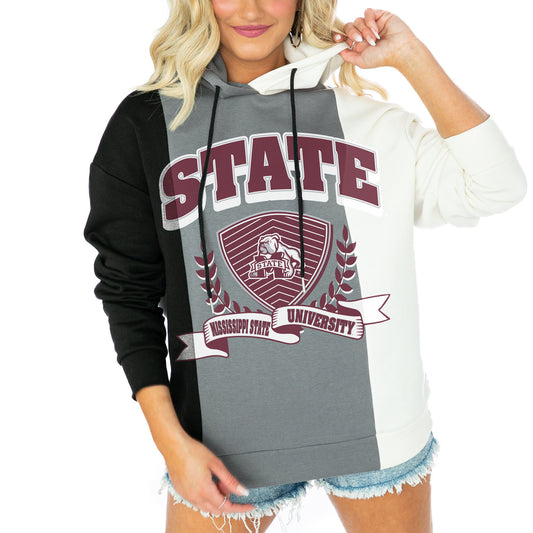 Women's Gameday Couture  Black Mississippi State Bulldogs Hall Of Fame Color Block Pullover Hoodie
