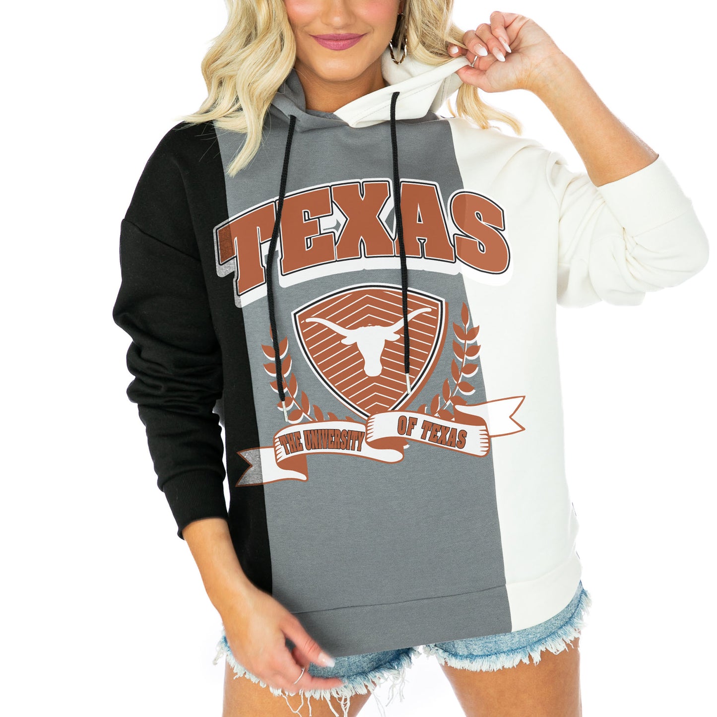 Women's Gameday Couture  Black Texas Longhorns Hall Of Fame Color Block Pullover Hoodie