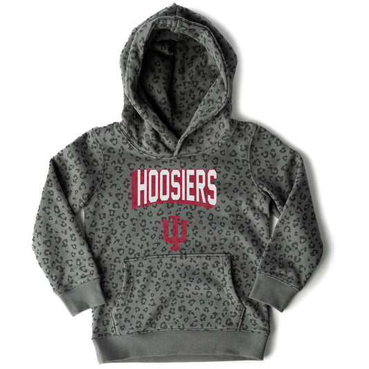 Girls Youth Gameday Couture  Black Indiana Hoosiers Running Wild Leopard Print Pullover Hoodie