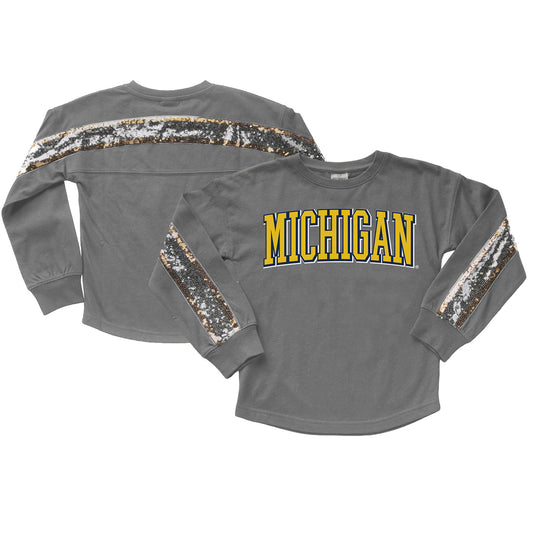 Girls Youth Gameday Couture  Gray Michigan Wolverines Guess Who's Back Long Sleeve T-Shirt