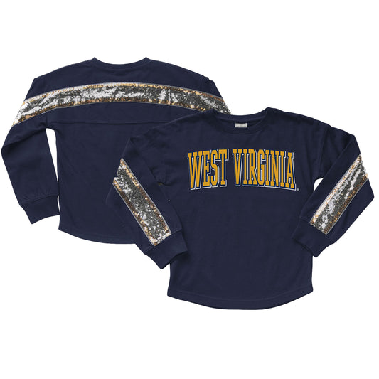 Girls Youth Gameday Couture  Navy West Virginia Mountaineers Guess Who's Back Long Sleeve T-Shirt