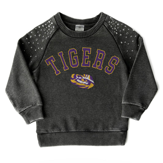 Girls Youth Gameday Couture  Charcoal LSU Tigers Don't Blink Studded Long Sleeve T-Shirt