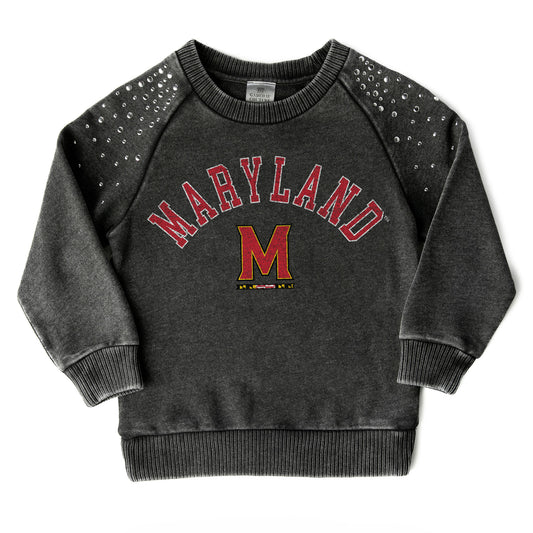 Girls Youth Gameday Couture  Charcoal Maryland Terrapins Don't Blink Studded Long Sleeve T-Shirt