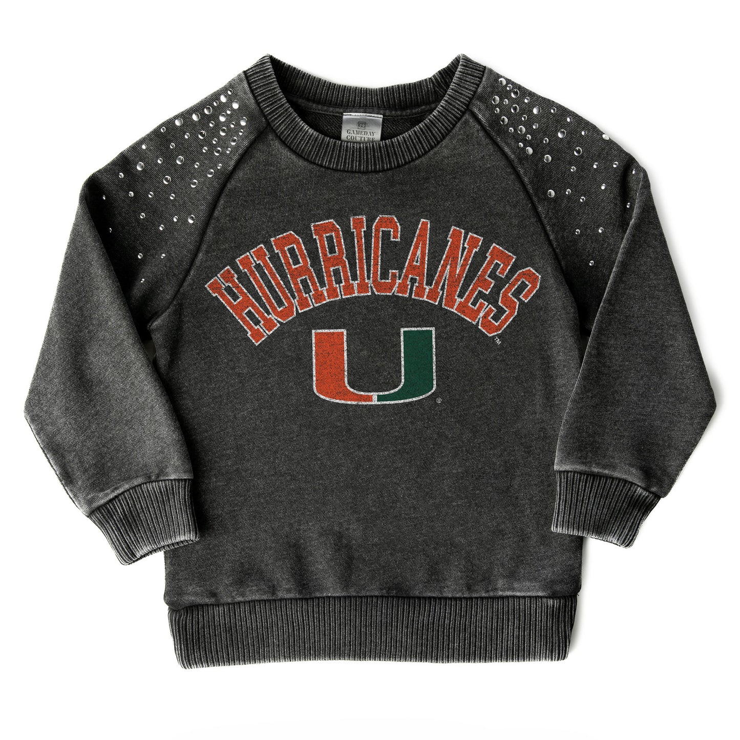 Girls Youth Gameday Couture  Charcoal Miami Hurricanes Don't Blink Studded Long Sleeve T-Shirt