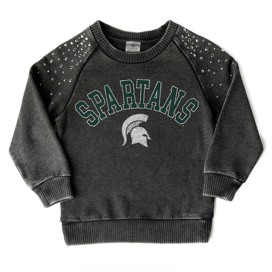 Girls Youth Gameday Couture  Charcoal Michigan State Spartans Don't Blink Studded Long Sleeve T-Shirt