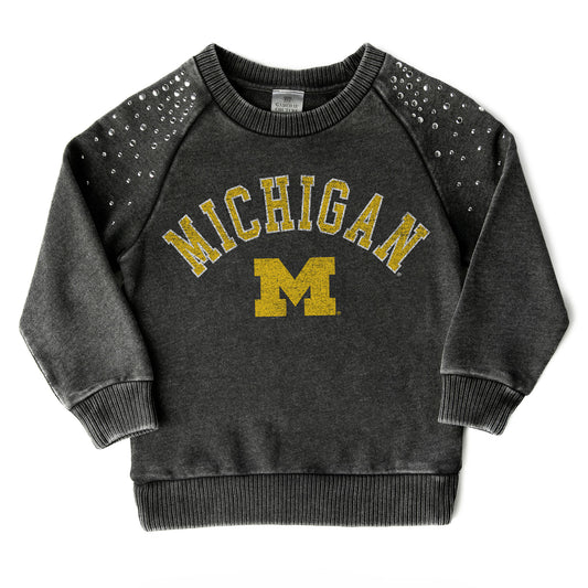 Girls Youth Gameday Couture  Charcoal Michigan Wolverines Don't Blink Studded Long Sleeve T-Shirt