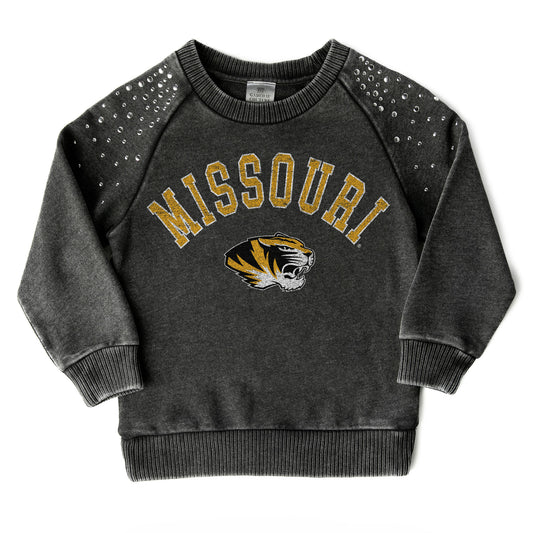 Girls Youth Gameday Couture  Charcoal Missouri Tigers Don't Blink Studded Long Sleeve T-Shirt
