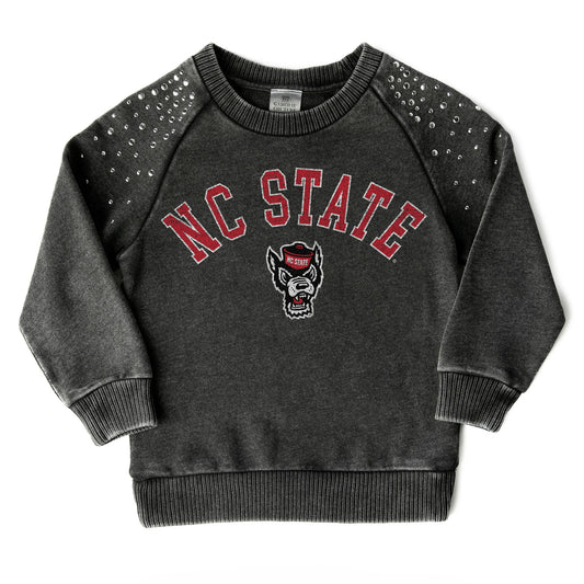 Girls Youth Gameday Couture  Charcoal NC State Wolfpack Don't Blink Studded Long Sleeve T-Shirt