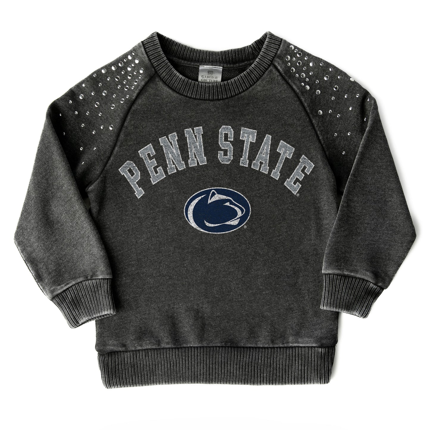 Girls Youth Gameday Couture  Charcoal Penn State Nittany Lions Don't Blink Studded Long Sleeve T-Shirt