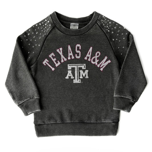 Girls Youth Gameday Couture  Charcoal Texas A&M Aggies Don't Blink Studded Long Sleeve T-Shirt