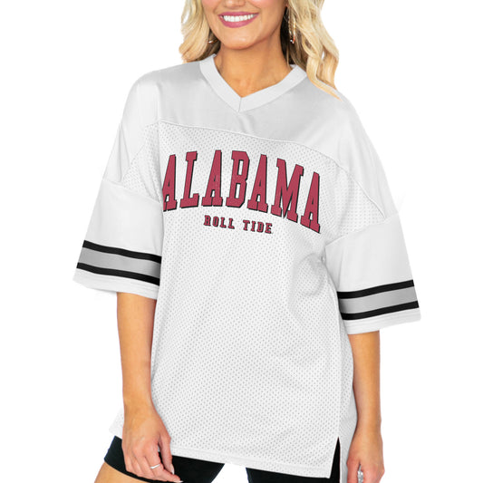 Women's Gameday Couture  White Alabama Crimson Tide Option Play Oversized Mesh Fashion Jersey