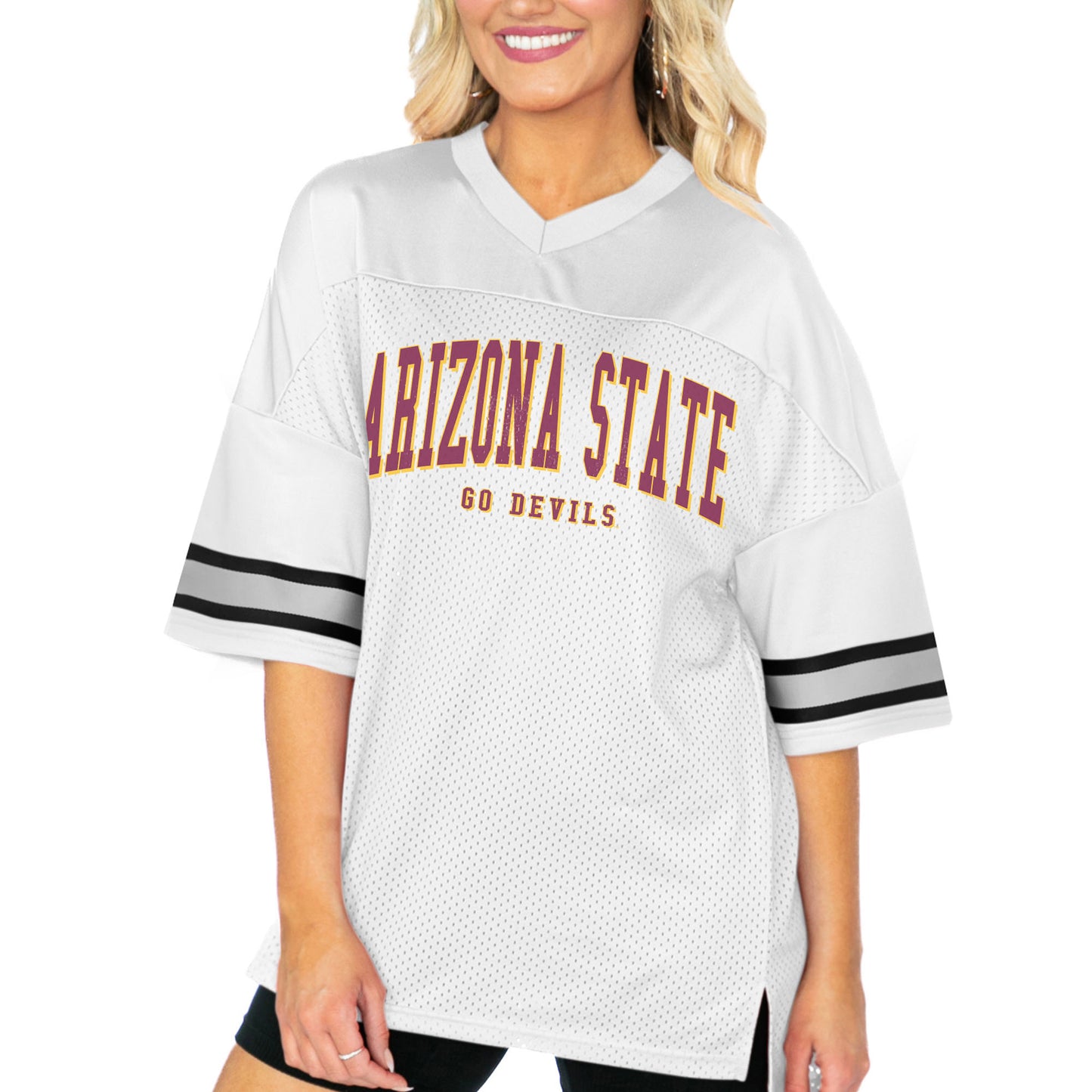 Women's Gameday Couture  White Arizona State Sun Devils Option Play Oversized Mesh Fashion Jersey