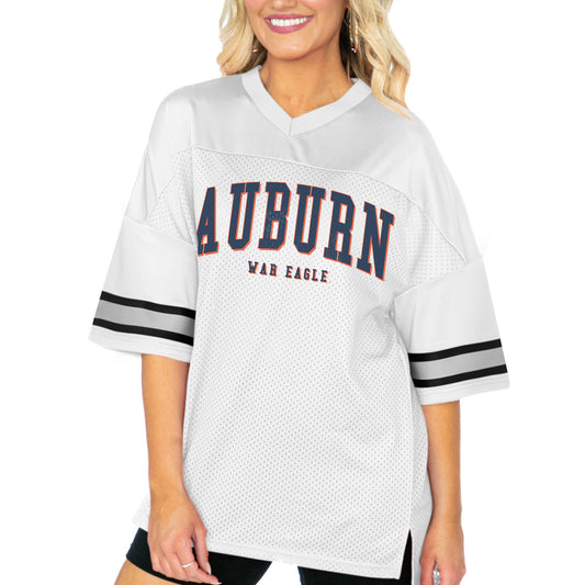 Women's Gameday Couture  White Auburn Tigers Option Play Oversized Mesh Fashion Jersey