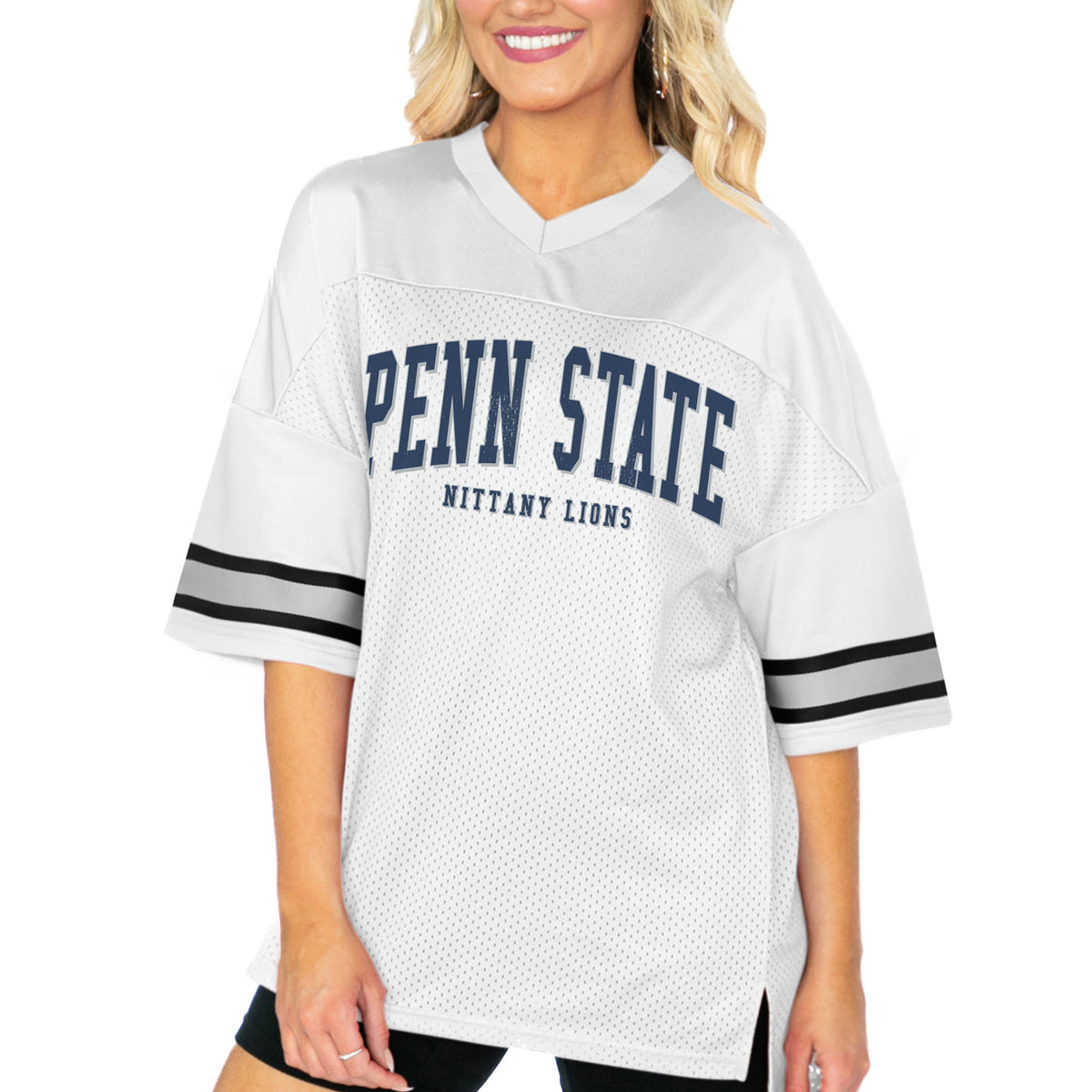 Women's Gameday Couture  White Penn State Nittany Lions Option Play Oversized Mesh Fashion Jersey
