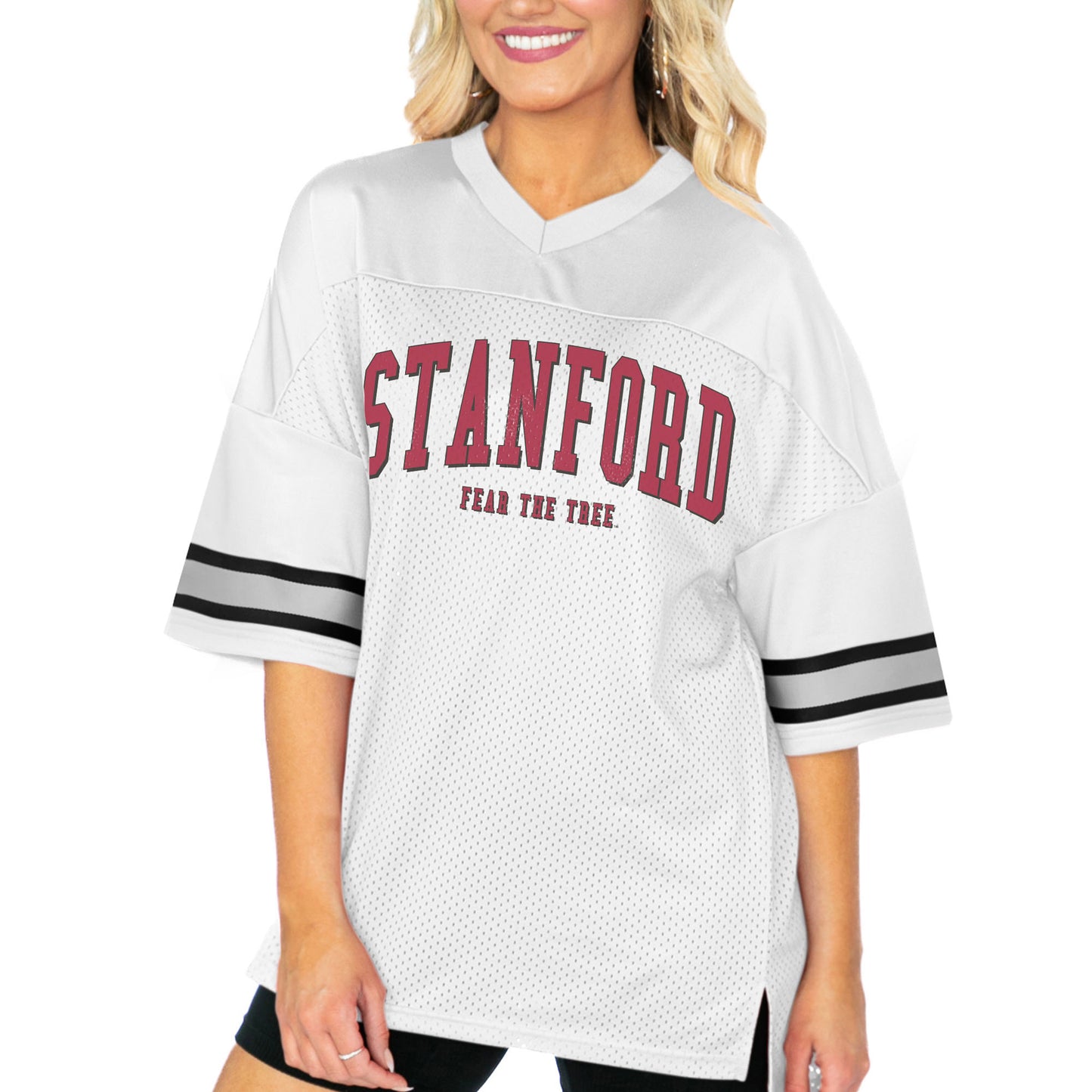 Women's Gameday Couture  White Stanford Cardinal Option Play Oversized Mesh Fashion Jersey