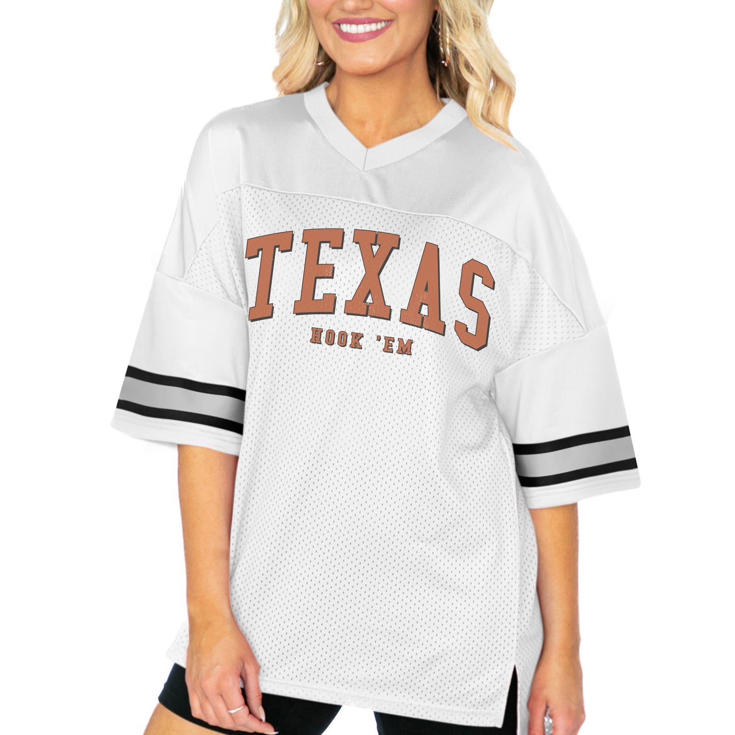 Women's Gameday Couture  White Texas Longhorns Option Play Oversized Mesh Fashion Jersey