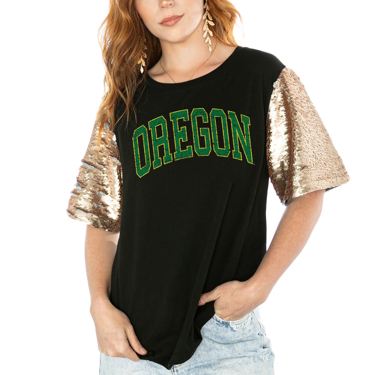 Women's Gameday Couture  Black Oregon Ducks Shine On Heavyweight T-Shirt