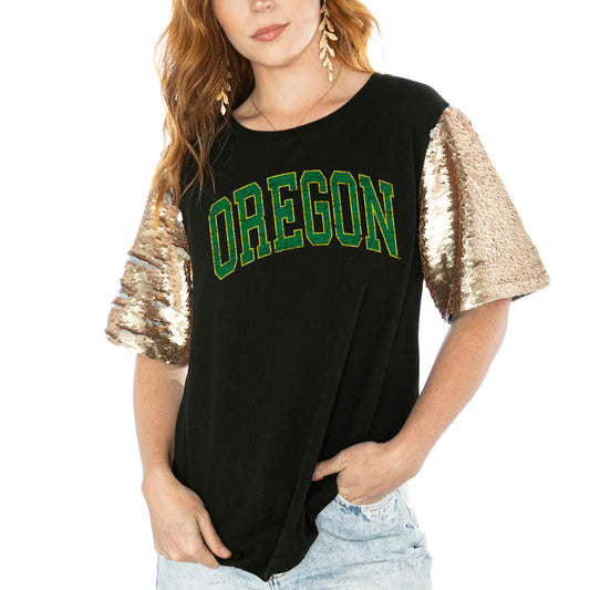 Women's Gameday Couture  Black Oregon Ducks Shine On Heavyweight T-Shirt