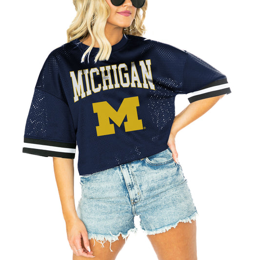 Women's Gameday Couture  Navy Michigan Wolverines Game Face Fashion Jersey