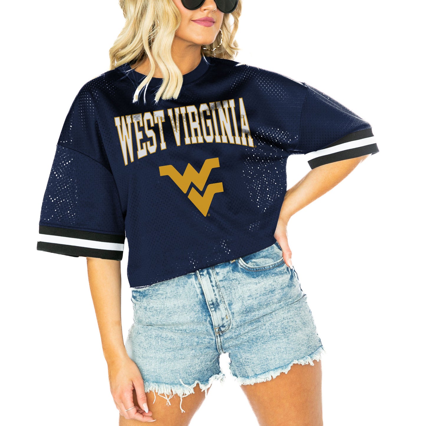 Women's Gameday Couture  Navy West Virginia Mountaineers Game Face Fashion Jersey