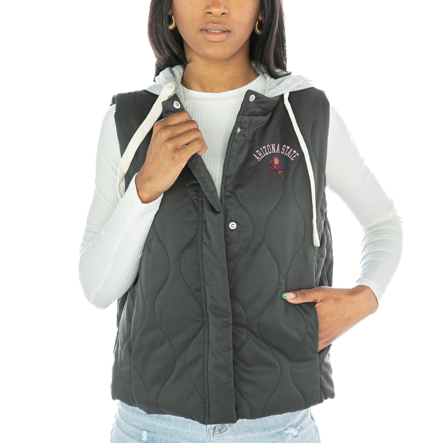 Women's Gameday Couture  Black Arizona State Sun Devils Headliner Hooded Puffer Vest