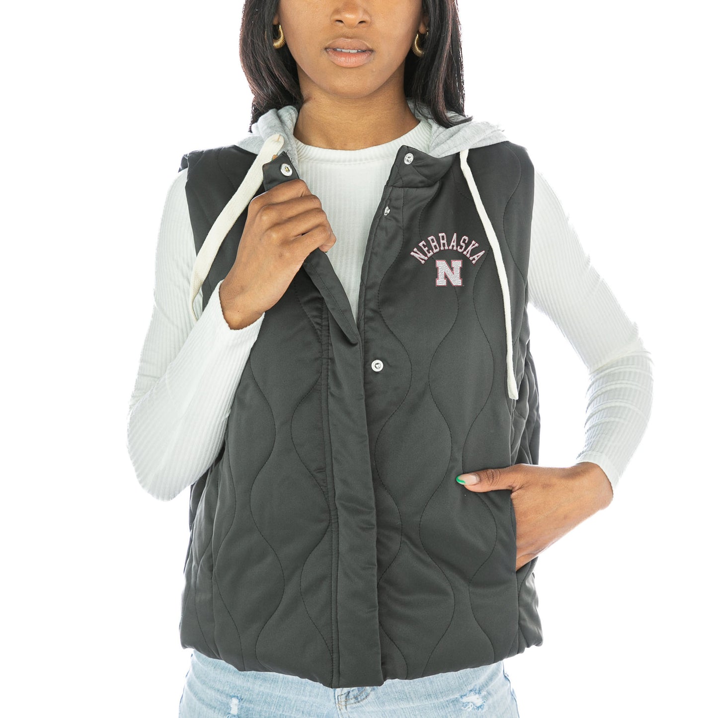 Women's Gameday Couture  Black Nebraska Huskers Headliner Hooded Puffer Vest