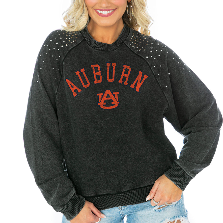 Women's Gameday Couture  Charcoal Auburn Tigers Don't Blink Studded Cropped Sweatshirt