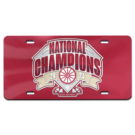WinCraft  Oklahoma Sooners 2023 NCAA Softball Women's College World Series Champions Laser Cut Acrylic License Plate