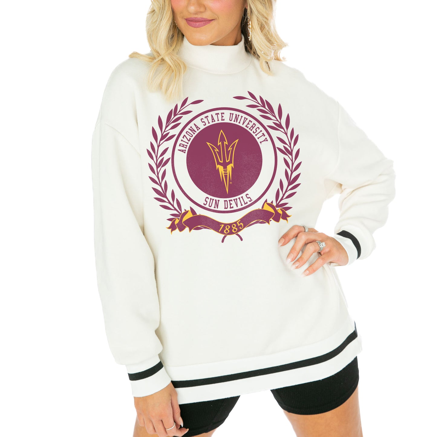 Women's Gameday Couture  White Arizona State Sun Devils Mock Neck Power Play Pullover Sweatshirt