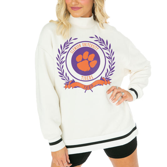 Women's Gameday Couture  White Clemson Tigers Mock Neck Power Play Pullover Sweatshirt