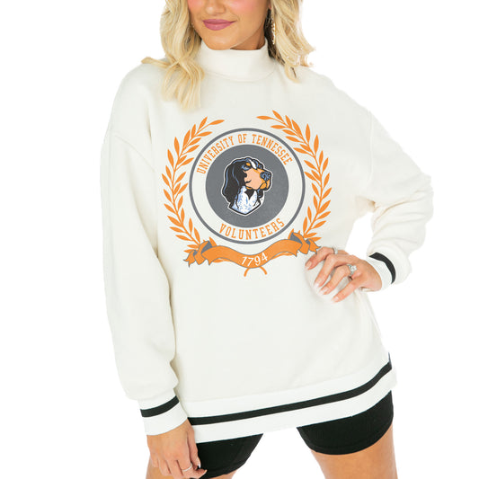 Women's Gameday Couture  White Tennessee Volunteers Mock Neck Power Play Pullover Sweatshirt