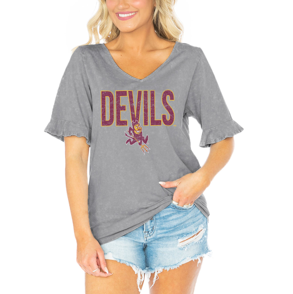 Women's Gameday Couture  Gray Arizona State Sun Devils Class Act V-Neck T-Shirt