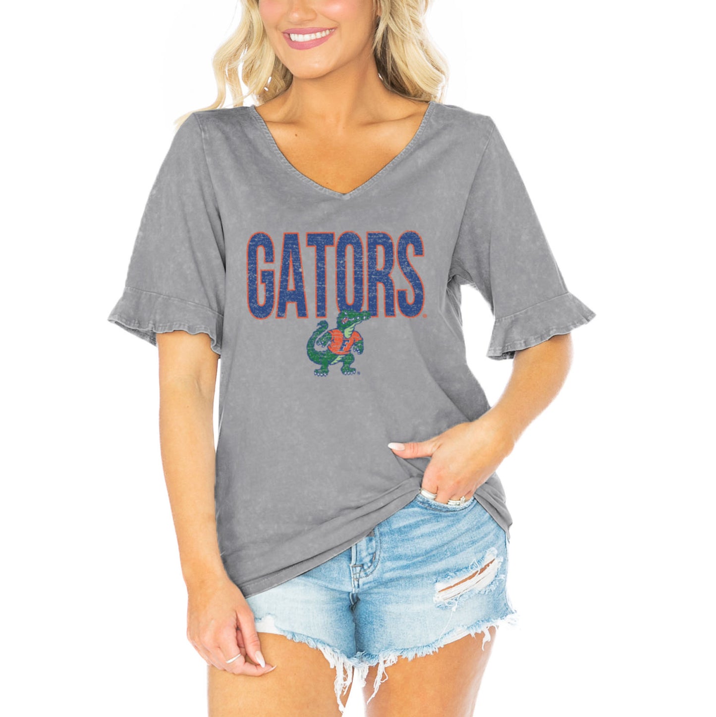 Women's Gameday Couture  Gray Florida Gators Class Act V-Neck T-Shirt