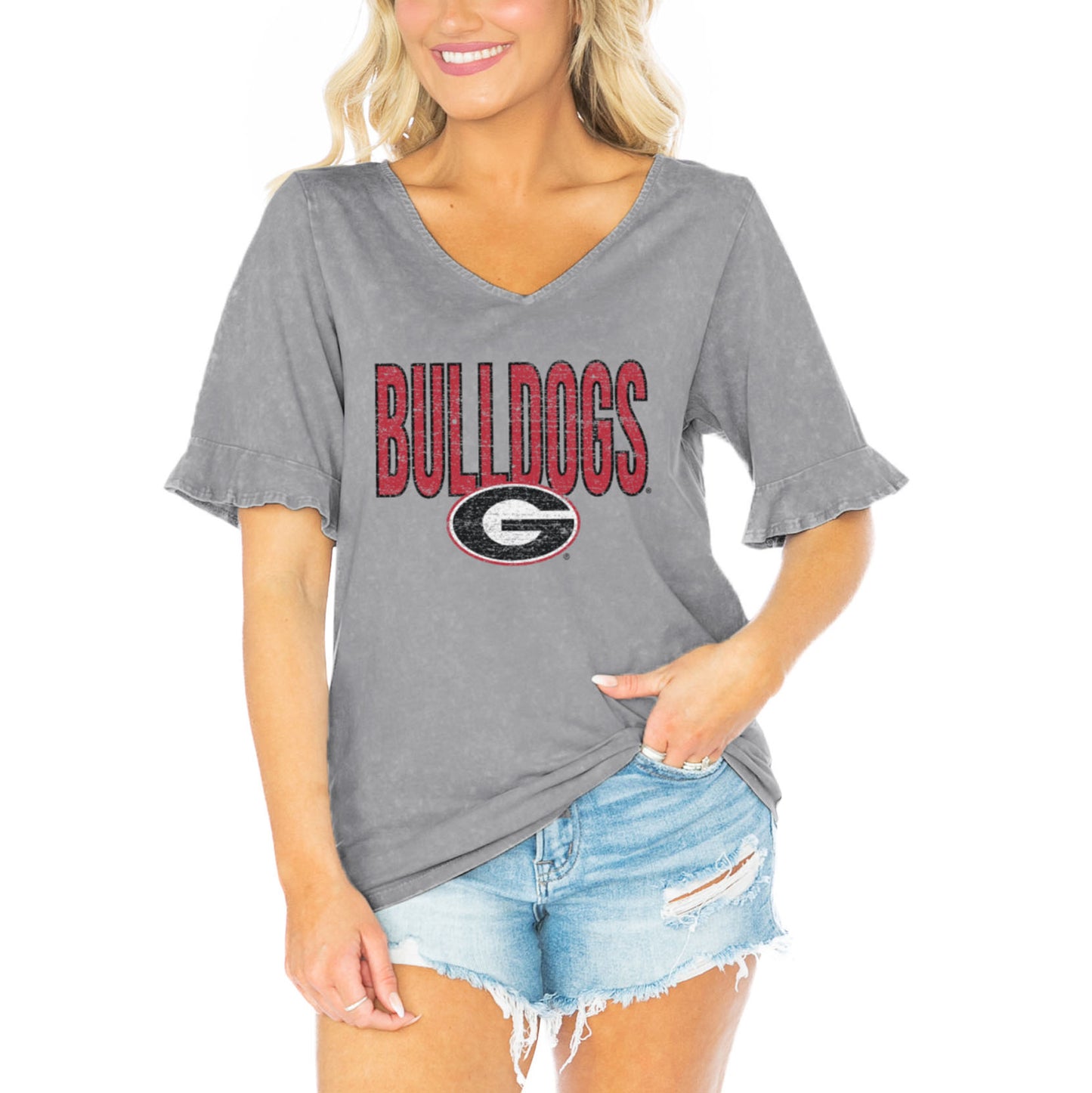 Women's Gameday Couture  Gray Georgia Bulldogs Class Act V-Neck T-Shirt