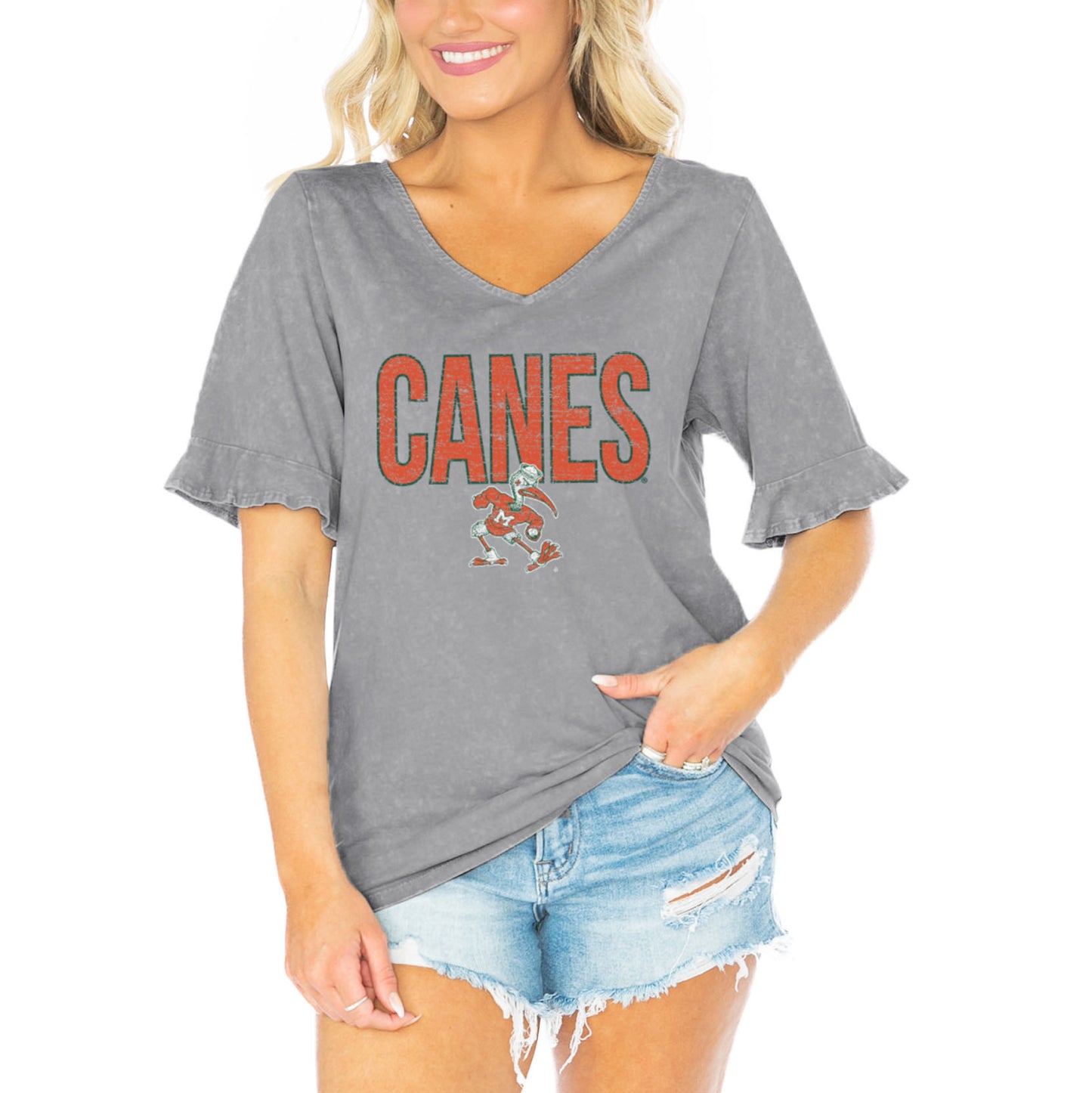 Women's Gameday Couture  Gray Miami Hurricanes Class Act V-Neck T-Shirt