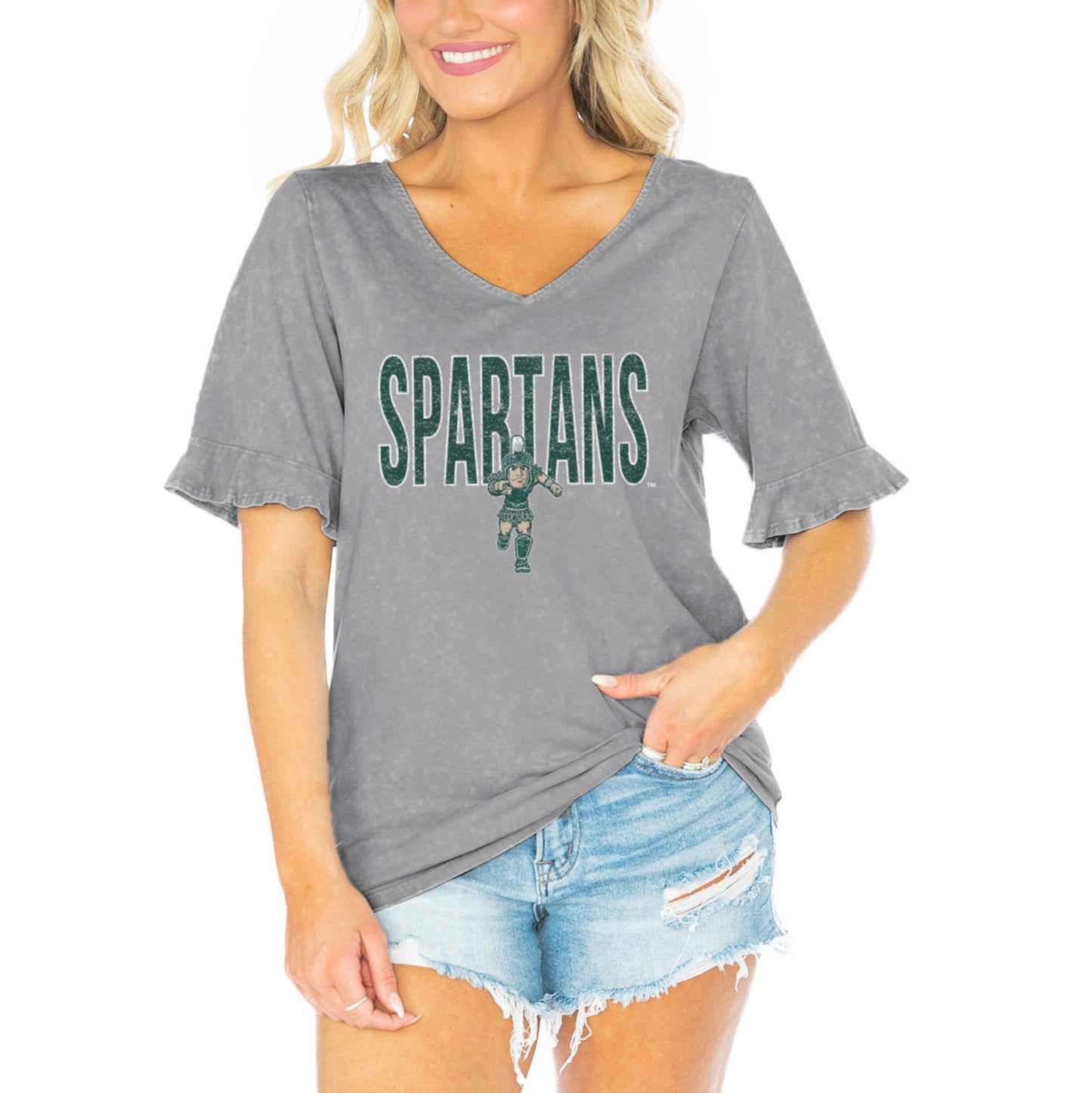 Women's Gameday Couture  Gray Michigan State Spartans Class Act V-Neck T-Shirt