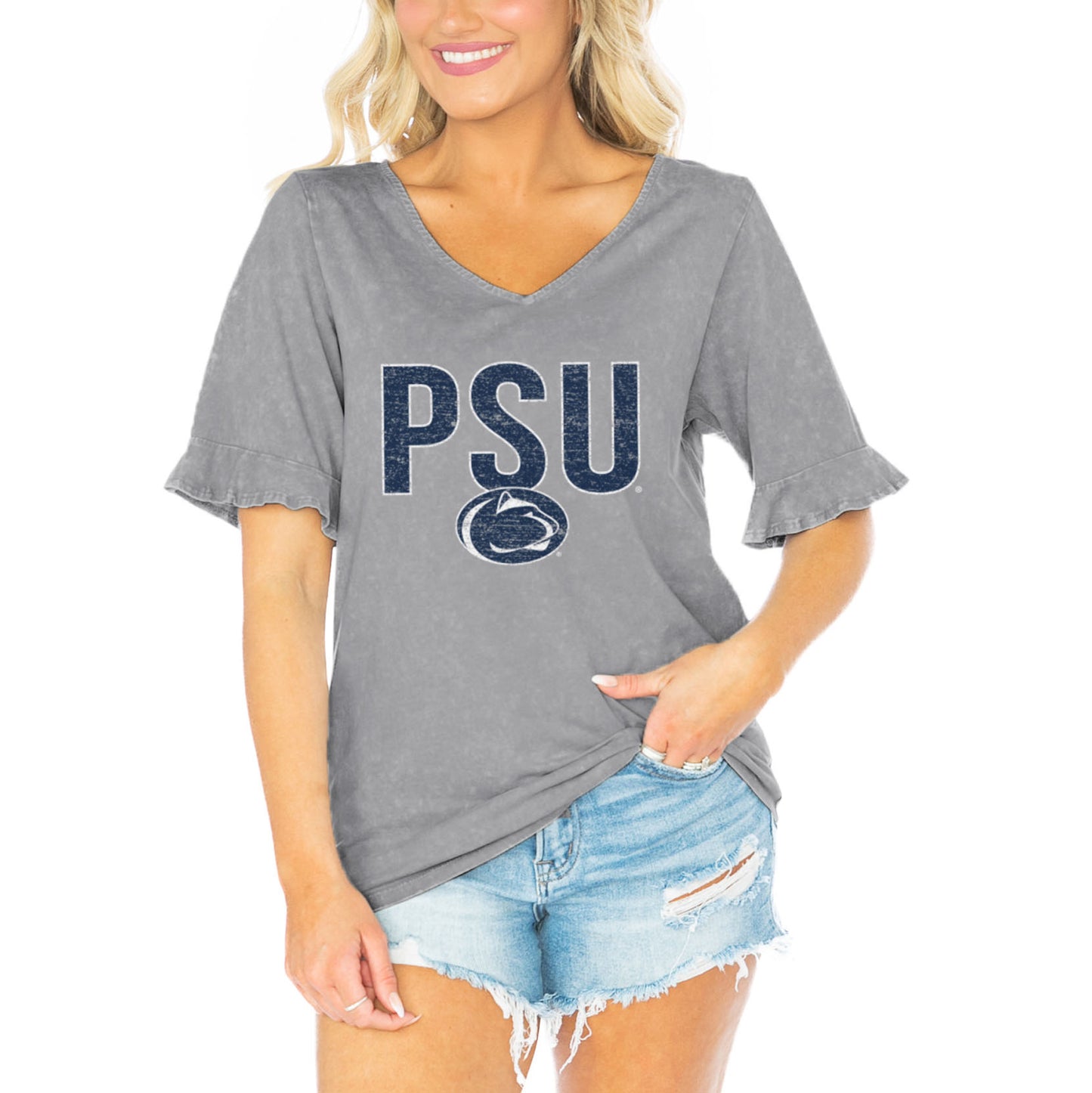 Women's Gameday Couture  Gray Penn State Nittany Lions Class Act V-Neck T-Shirt