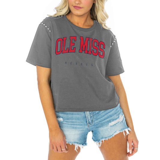 Women's Gameday Couture  Gray Ole Miss Rebels After Party Cropped T-Shirt