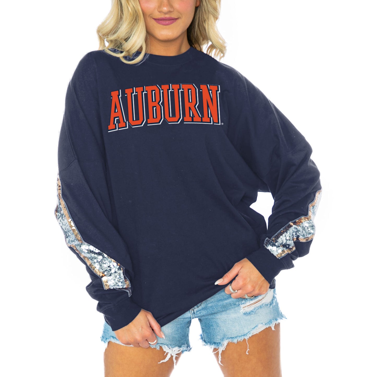 Women's Gameday Couture  Navy Auburn Tigers Guess Who's Back Long Sleeve T-Shirt