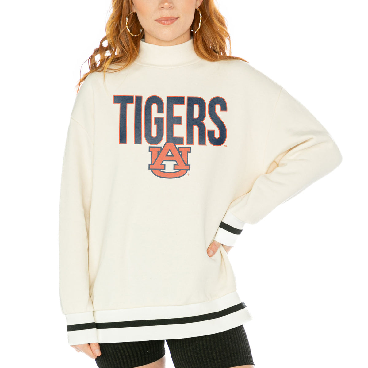 Women's Gameday Couture  White Auburn Tigers Mock Neck Force Pullover Sweatshirt