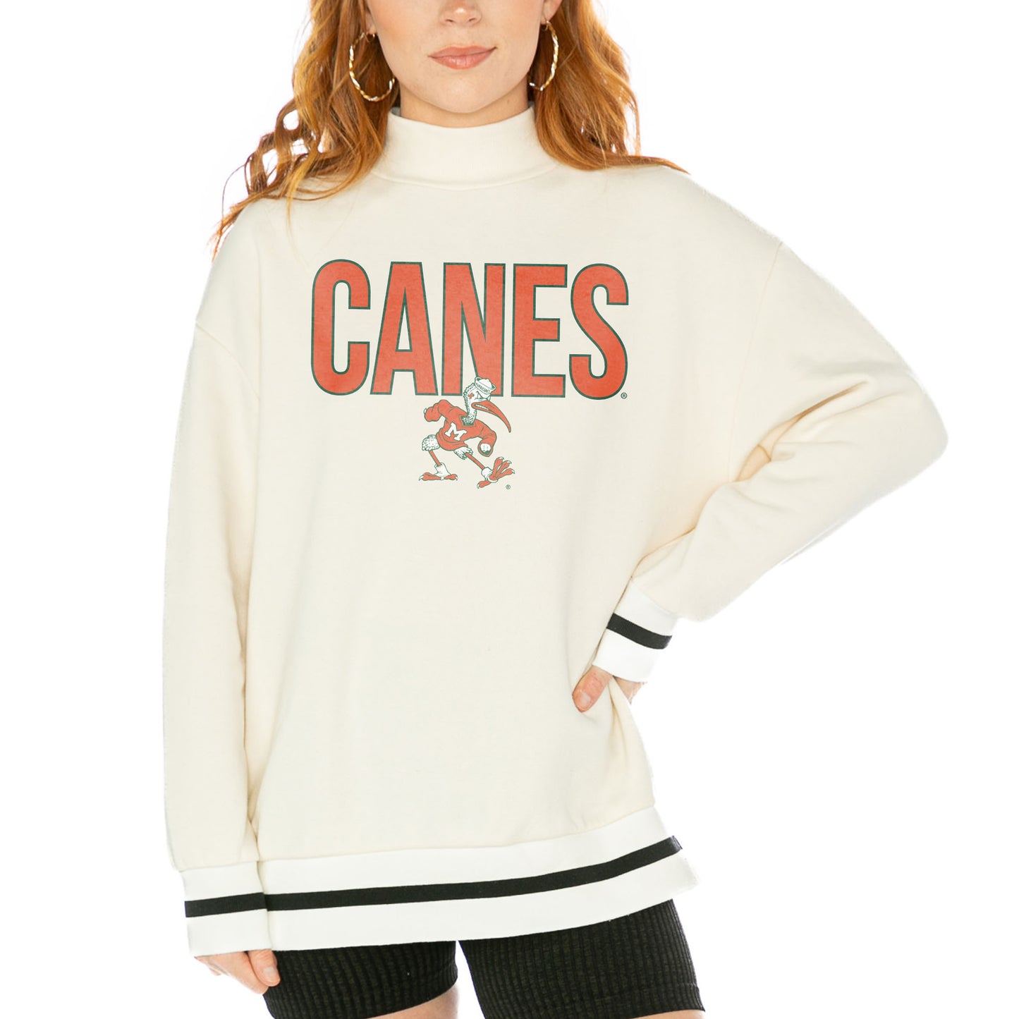 Women's Gameday Couture  White Miami Hurricanes Mock Neck Force Pullover Sweatshirt