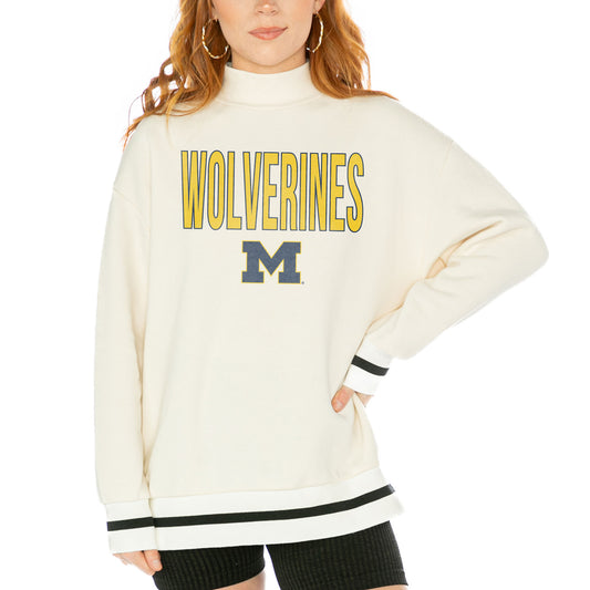 Women's Gameday Couture  White Michigan Wolverines Mock Neck Force Pullover Sweatshirt