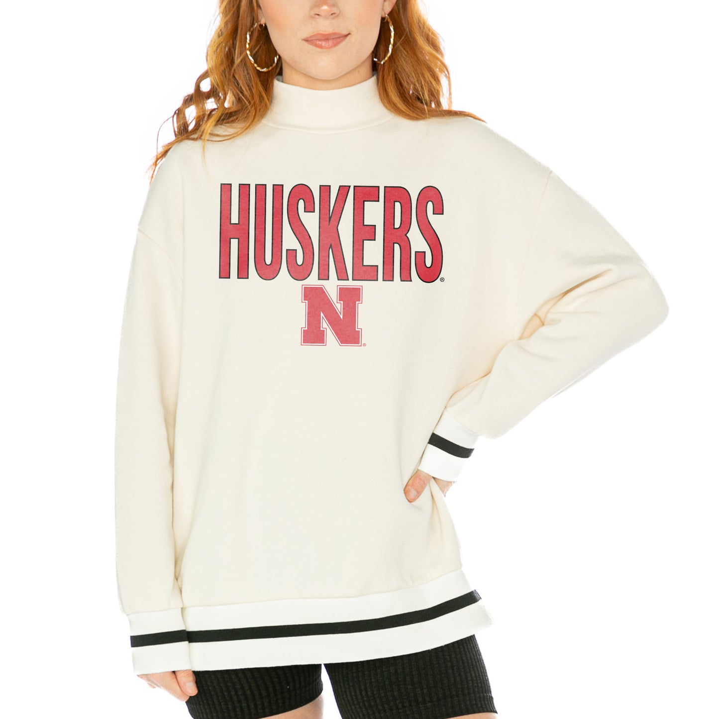 Women's Gameday Couture  White Nebraska Huskers Mock Neck Force Pullover Sweatshirt