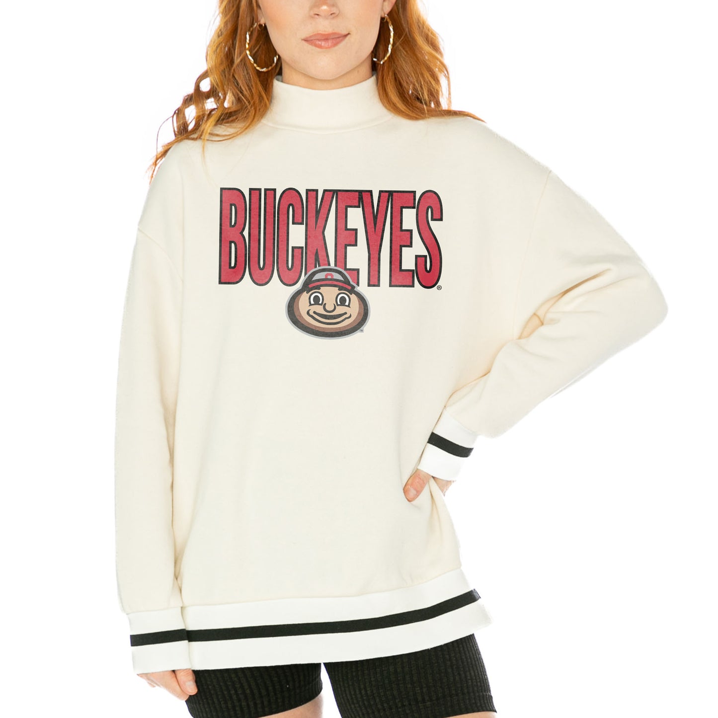 Women's Gameday Couture  White Ohio State Buckeyes Mock Neck Force Pullover Sweatshirt