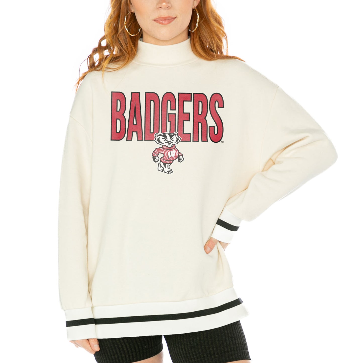 Women's Gameday Couture  White Wisconsin Badgers Mock Neck Force Pullover Sweatshirt