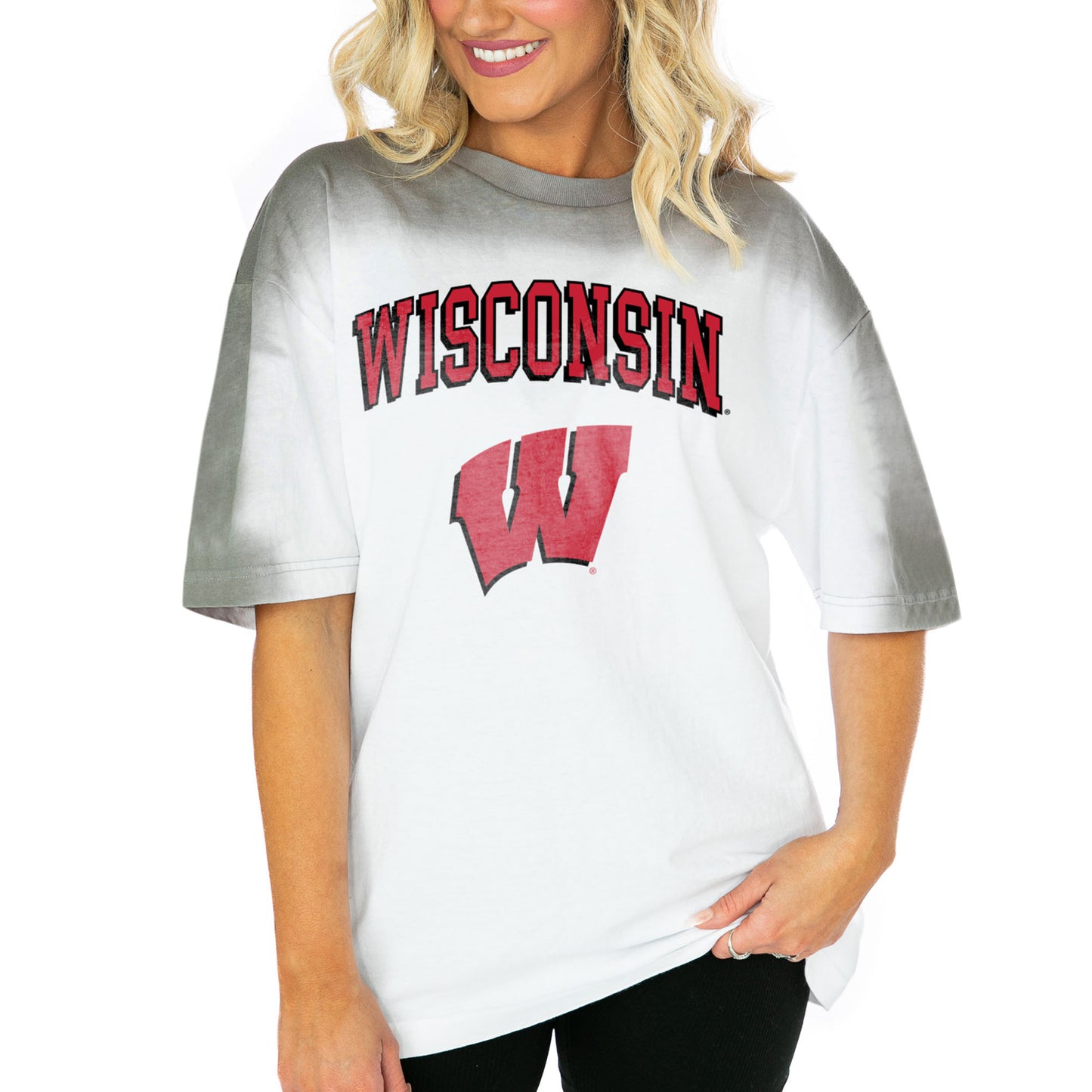 Women's Gameday Couture  White Wisconsin Badgers Interception Oversized T-Shirt