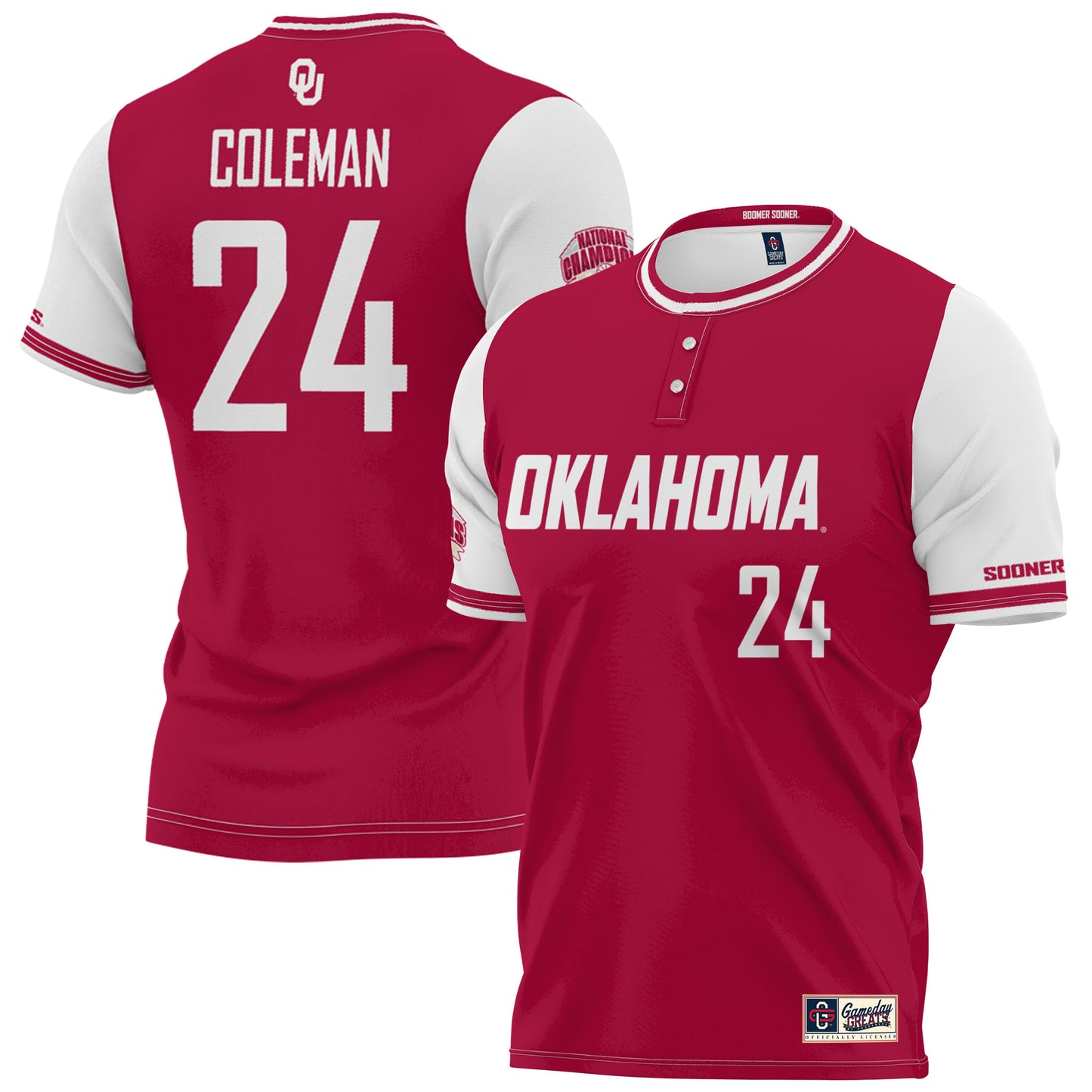 Unisex GameDay Greats Jayda Coleman Crimson Oklahoma Sooners 2023 NCAA Softball Women's College World Series Champions NIL Lightweight Replica Player Jersey