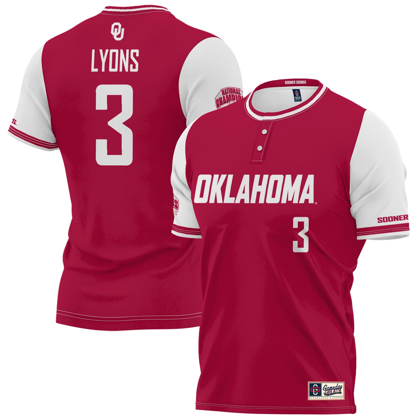 Youth GameDay Greats Grace Lyons Crimson Oklahoma Sooners 2023 NCAA Softball Women's College World Series Champions NIL Lightweight Replica Player Jersey