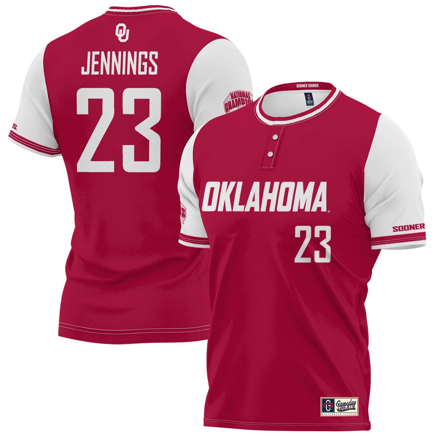 Youth GameDay Greats Tiare Jennings Crimson Oklahoma Sooners 2023 NCAA Softball Women's College World Series Champions NIL Lightweight Replica Player Jersey