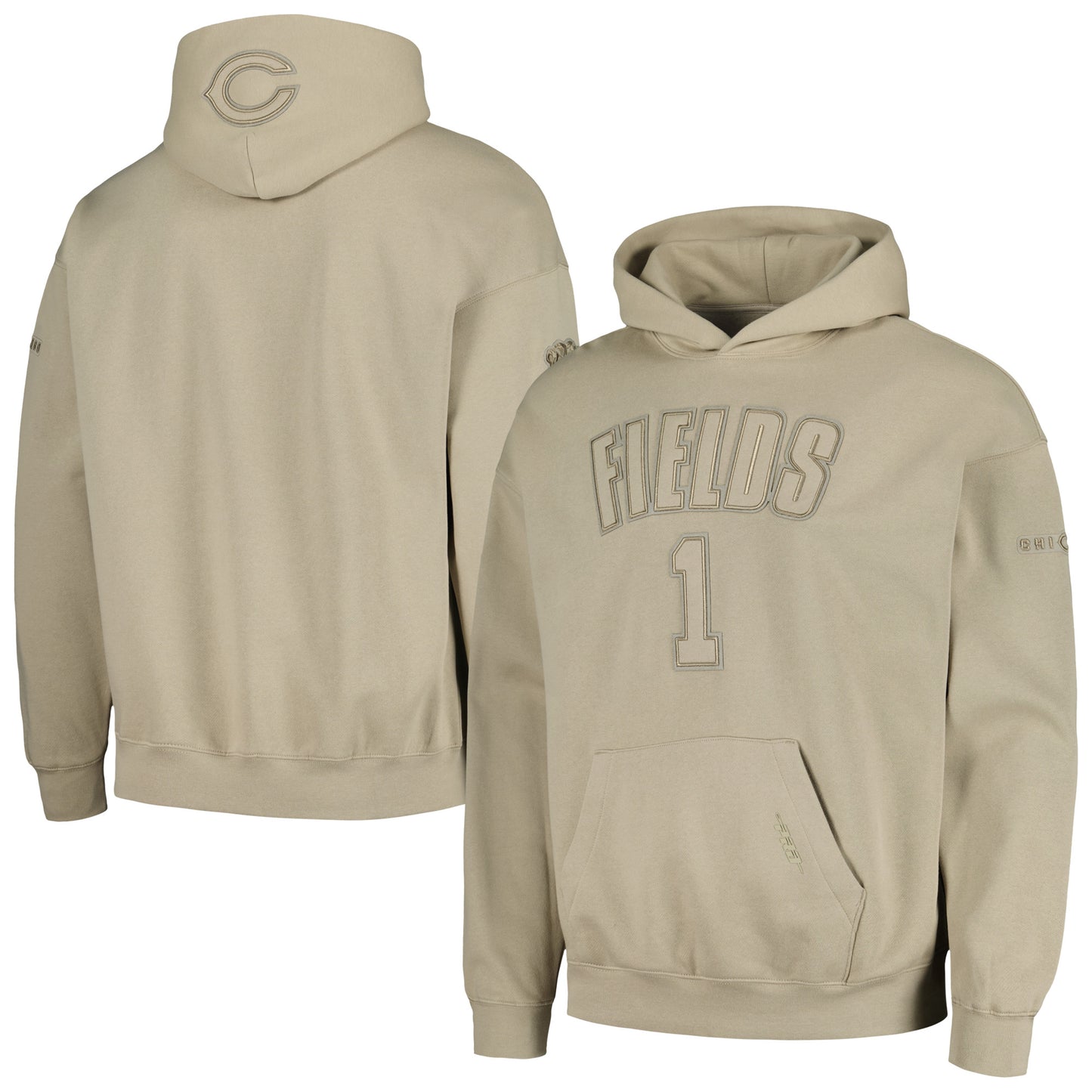 Men's Pro Standard Justin Fields Tan Chicago Bears Player Name & Number Pullover Hoodie